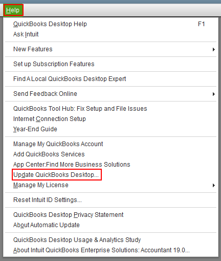 Option to Update QuickBooks Desktop