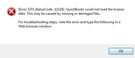 QuickBook Error 3371 status code -11118
