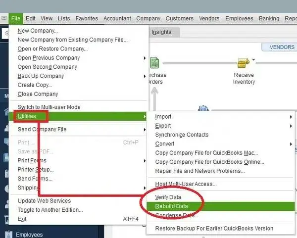 Quickbooks Payroll Error PS033 – Damaged CPS Files and Subscription Issues 2 Verify and Rebuild Company File Data