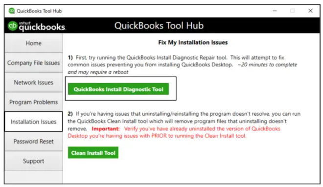 QuickBooks Error 1606: How to Fix "Could Not Access Network Location" 7 Image showing QuickBooks Install Diagnostic Tool